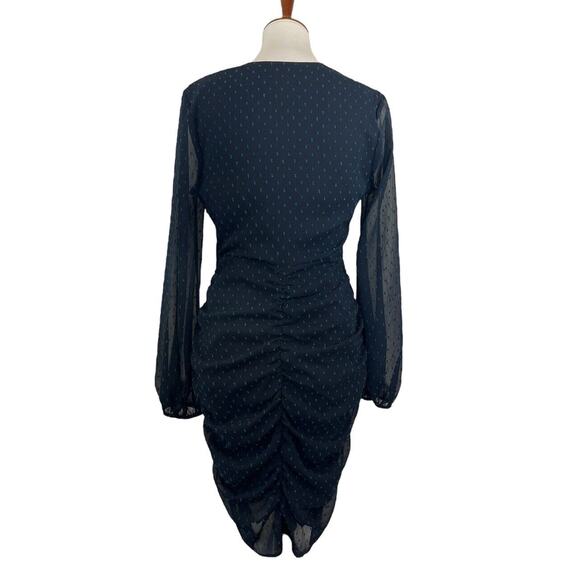Leith Dress Navy Blue Fitted Sheer Long Sleeve Button Detail Size Medium - Picture 4 of 6